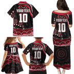 Personalized Essendon Bombers Rugby Family Matching Puletasi and Hawaiian Shirt Aboriginal Dot Art - Dreamtime Football Mascot