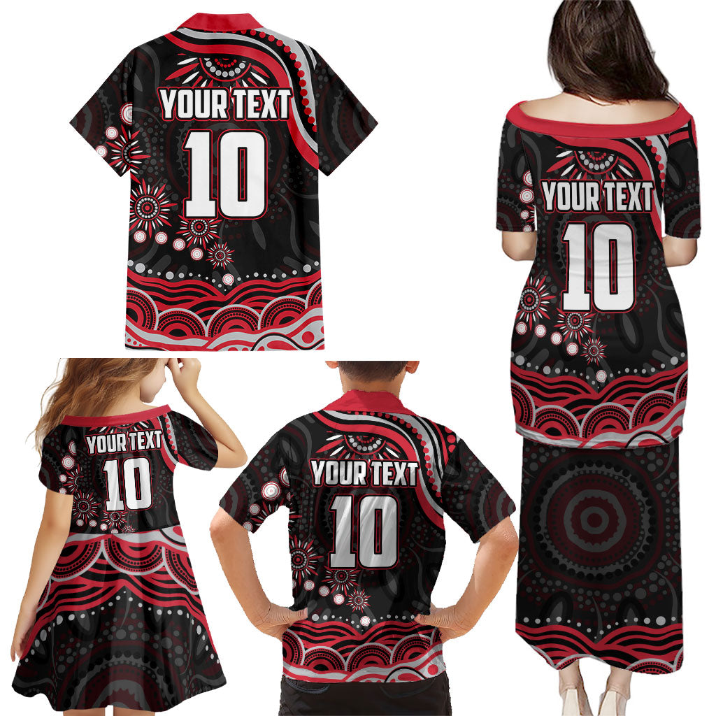 Personalized Essendon Bombers Rugby Family Matching Puletasi and Hawaiian Shirt Aboriginal Dot Art - Dreamtime Football Mascot