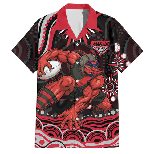 Personalized Essendon Bombers Rugby Family Matching Puletasi and Hawaiian Shirt Aboriginal Dot Art - Dreamtime Football Mascot