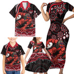 Personalized Essendon Bombers Rugby Family Matching Short Sleeve Bodycon Dress and Hawaiian Shirt Aboriginal Dot Art - Dreamtime Football Mascot