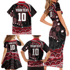 Personalized Essendon Bombers Rugby Family Matching Short Sleeve Bodycon Dress and Hawaiian Shirt Aboriginal Dot Art - Dreamtime Football Mascot