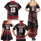 Personalized Essendon Bombers Rugby Family Matching Summer Maxi Dress and Hawaiian Shirt Aboriginal Dot Art - Dreamtime Football Mascot
