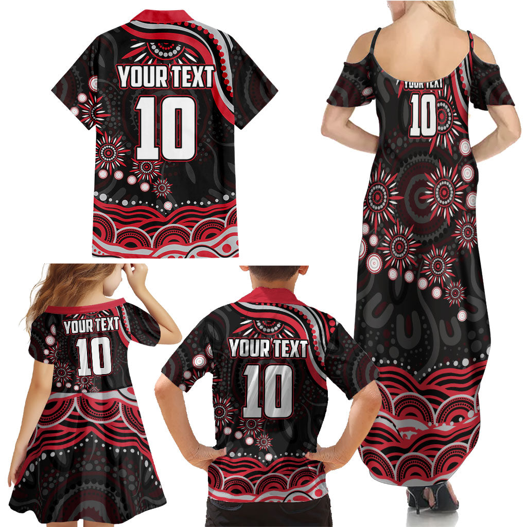 Personalized Essendon Bombers Rugby Family Matching Summer Maxi Dress and Hawaiian Shirt Aboriginal Dot Art - Dreamtime Football Mascot