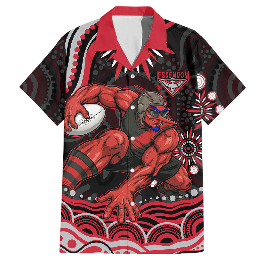 Personalized Essendon Bombers Rugby Family Matching Summer Maxi Dress and Hawaiian Shirt Aboriginal Dot Art - Dreamtime Football Mascot