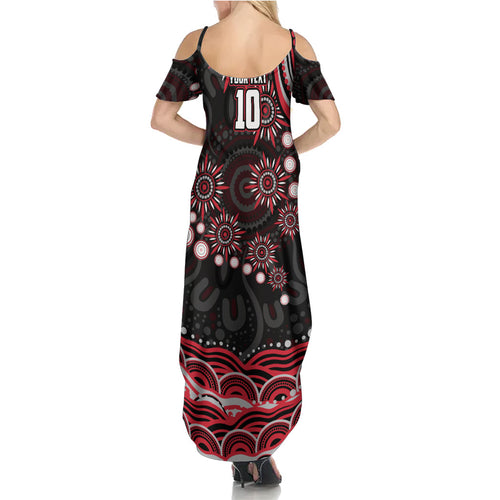 Personalized Essendon Bombers Rugby Family Matching Summer Maxi Dress and Hawaiian Shirt Aboriginal Dot Art - Dreamtime Football Mascot