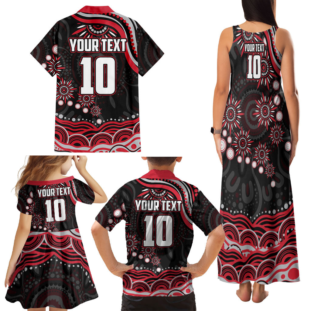 Personalized Essendon Bombers Rugby Family Matching Tank Maxi Dress and Hawaiian Shirt Aboriginal Dot Art - Dreamtime Football Mascot