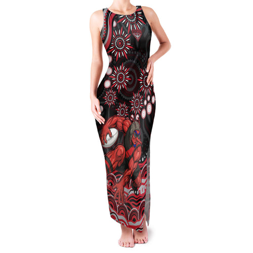 Personalized Essendon Bombers Rugby Family Matching Tank Maxi Dress and Hawaiian Shirt Aboriginal Dot Art - Dreamtime Football Mascot