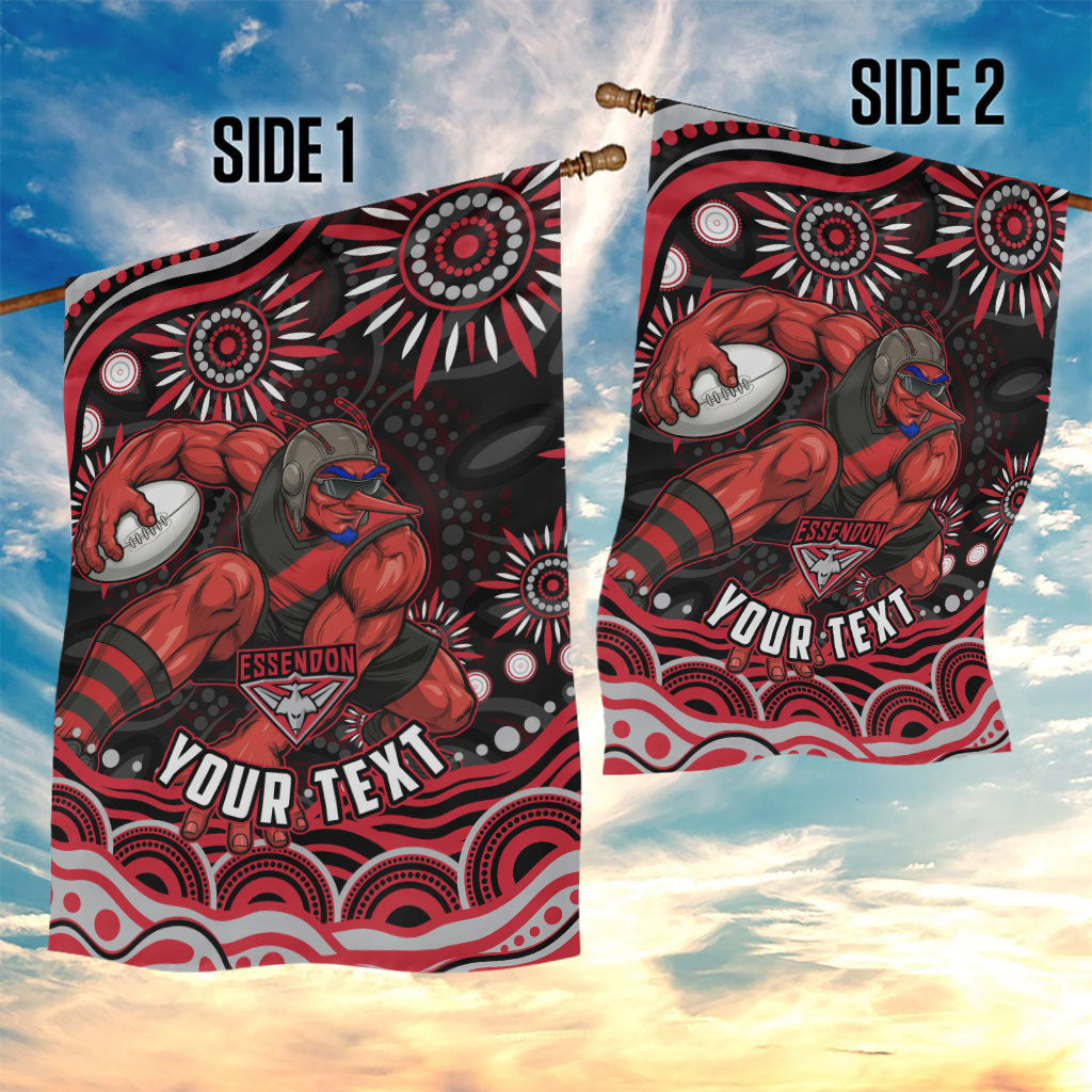 Personalized Essendon Bombers Rugby Garden Flag Aboriginal Dot Art - Dreamtime Football Mascot