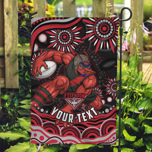 Personalized Essendon Bombers Rugby Garden Flag Aboriginal Dot Art - Dreamtime Football Mascot