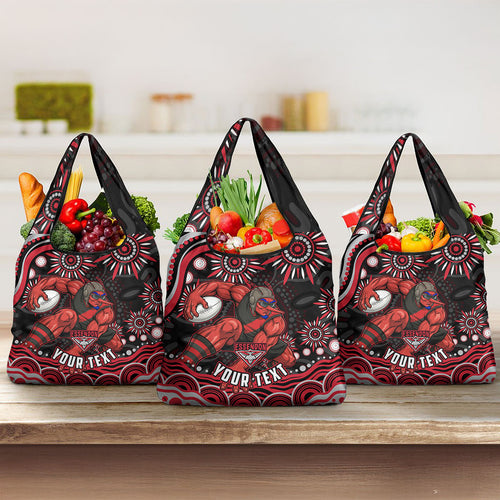 Personalized Essendon Bombers Rugby Grocery Bag Aboriginal Dot Art - Dreamtime Football Mascot