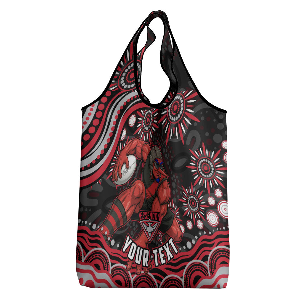 Personalized Essendon Bombers Rugby Grocery Bag Aboriginal Dot Art - Dreamtime Football Mascot