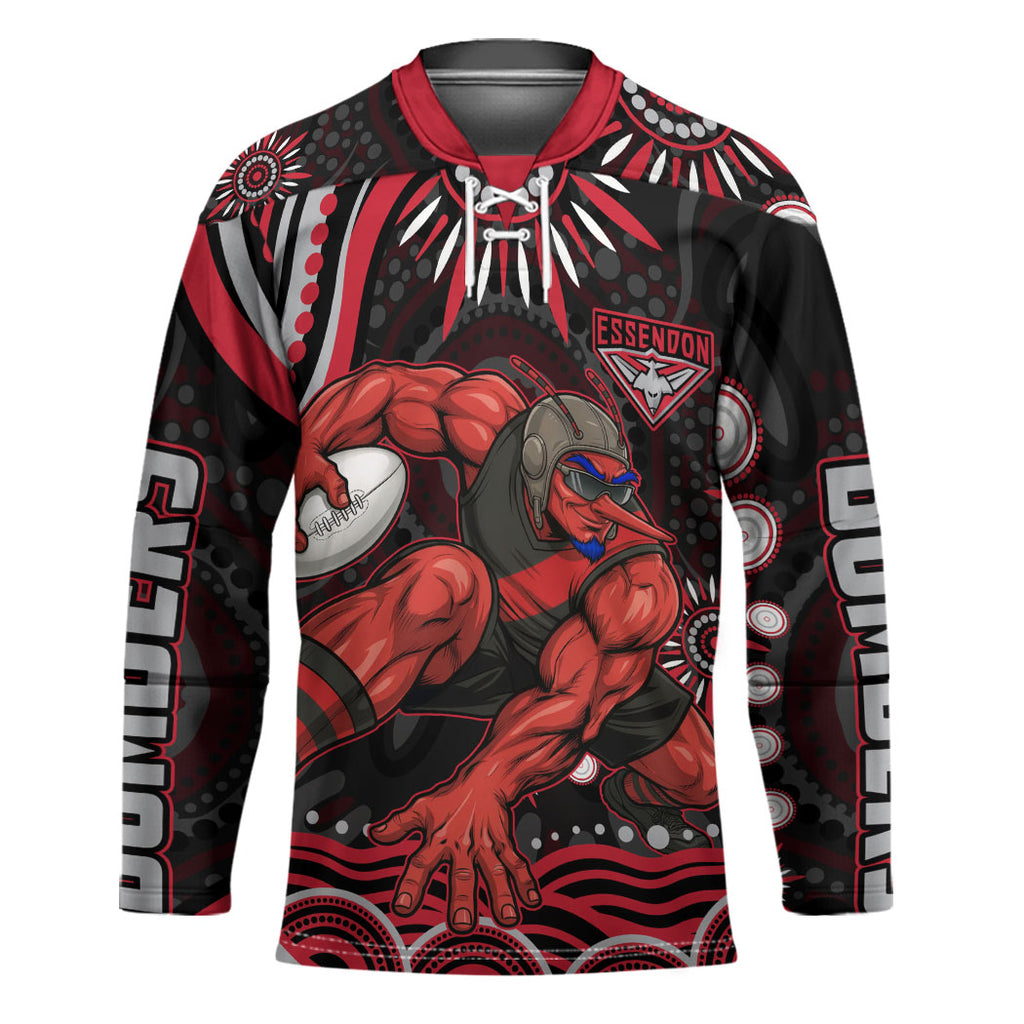 Personalized Essendon Bombers Rugby Hockey Jersey Aboriginal Dot Art - Dreamtime Football Mascot