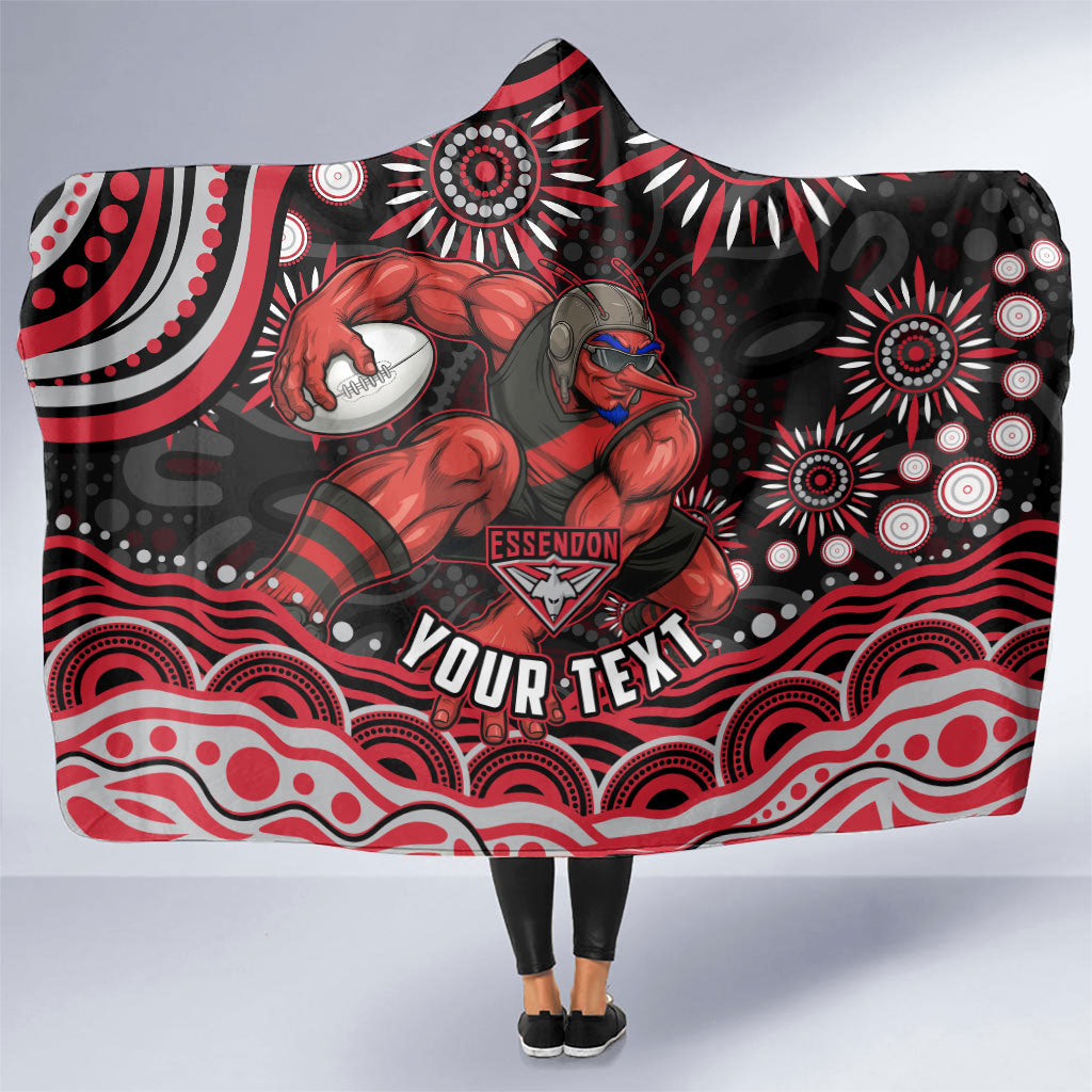 Personalized Essendon Bombers Rugby Hooded Blanket Aboriginal Dot Art - Dreamtime Football Mascot