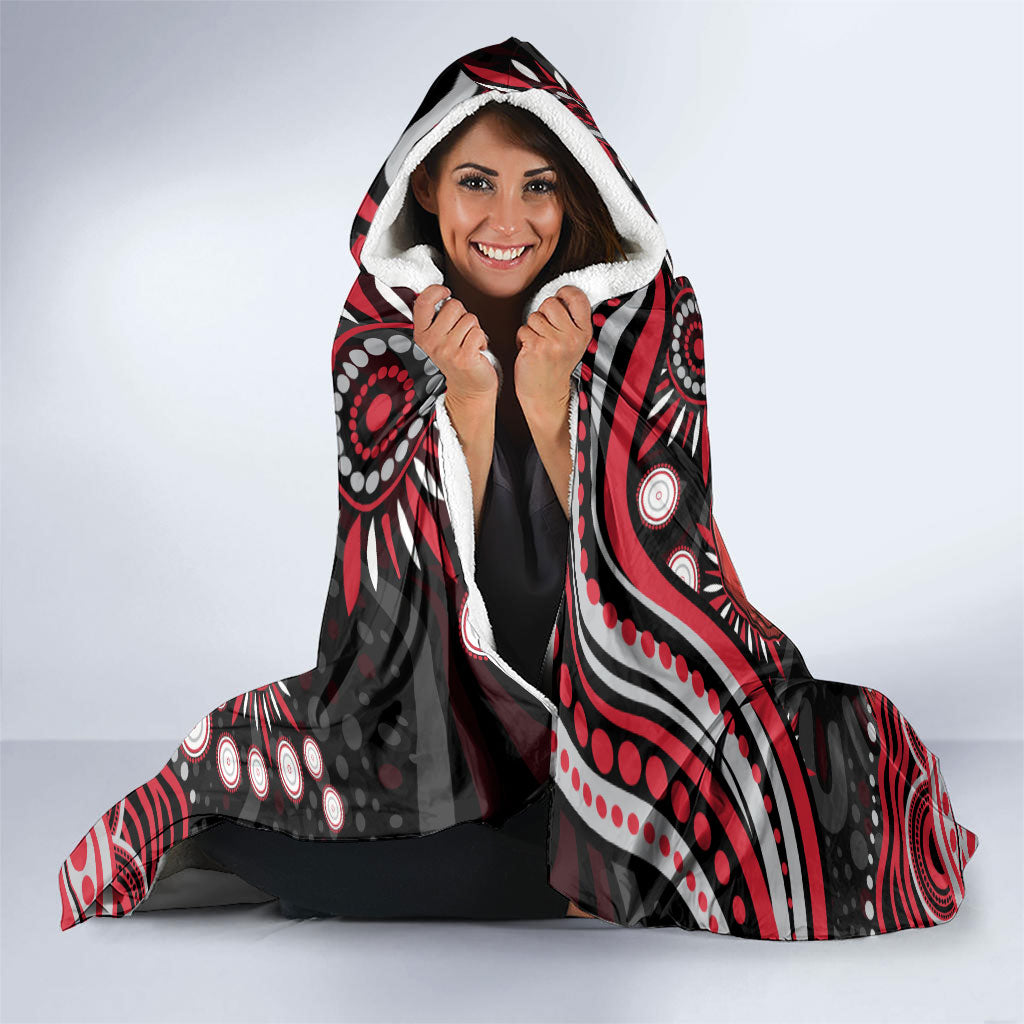 Personalized Essendon Bombers Rugby Hooded Blanket Aboriginal Dot Art - Dreamtime Football Mascot