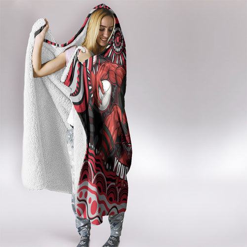 Personalized Essendon Bombers Rugby Hooded Blanket Aboriginal Dot Art - Dreamtime Football Mascot