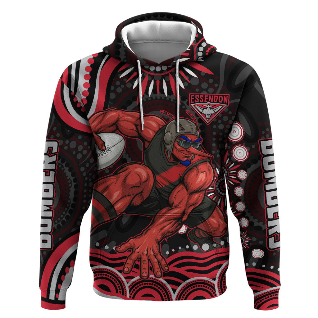 Personalized Essendon Bombers Rugby Hoodie Aboriginal Dot Art - Dreamtime Football Mascot