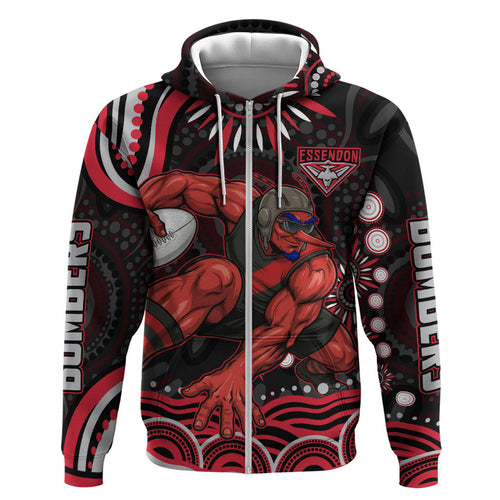 Personalized Essendon Bombers Rugby Hoodie Aboriginal Dot Art - Dreamtime Football Mascot