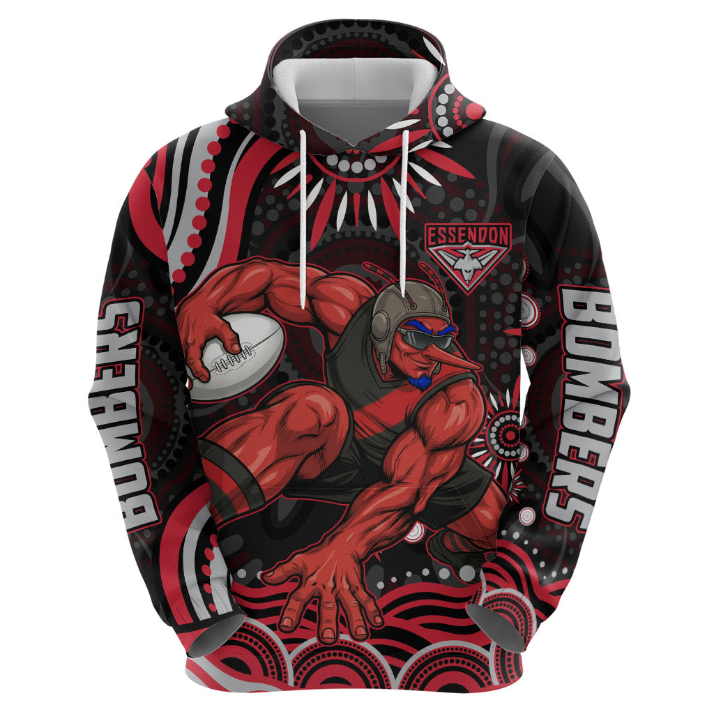 Personalized Essendon Bombers Rugby Hoodie Aboriginal Dot Art - Dreamtime Football Mascot