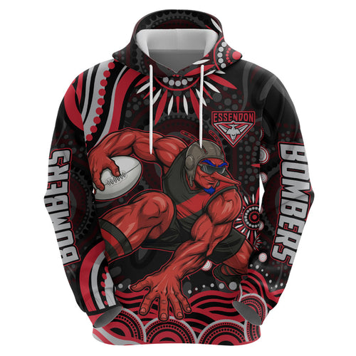 Personalized Essendon Bombers Rugby Hoodie Aboriginal Dot Art - Dreamtime Football Mascot