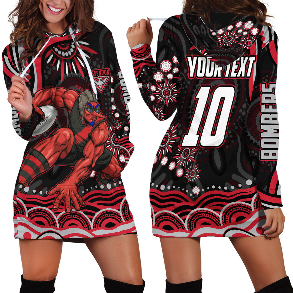 Personalized Essendon Bombers Rugby Hoodie Dress Aboriginal Dot Art - Dreamtime Football Mascot