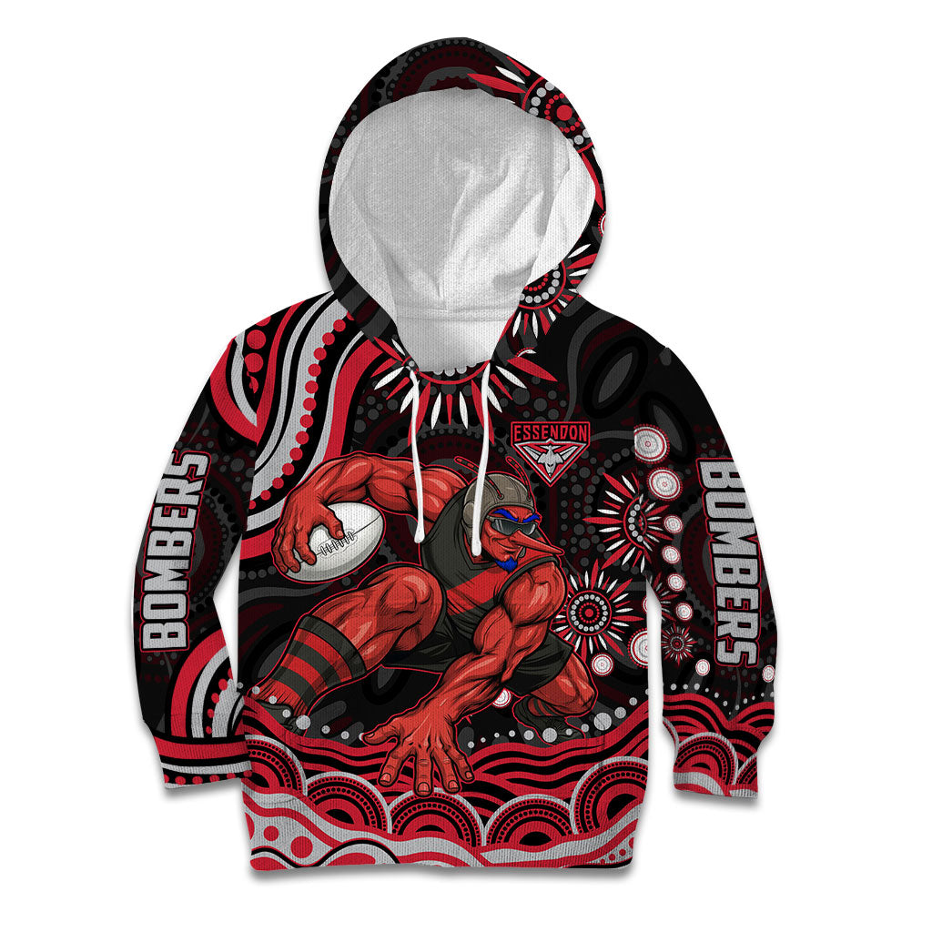 Personalized Essendon Bombers Rugby Kid Hoodie Aboriginal Dot Art - Dreamtime Football Mascot