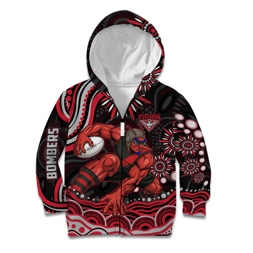 Personalized Essendon Bombers Rugby Kid Hoodie Aboriginal Dot Art - Dreamtime Football Mascot