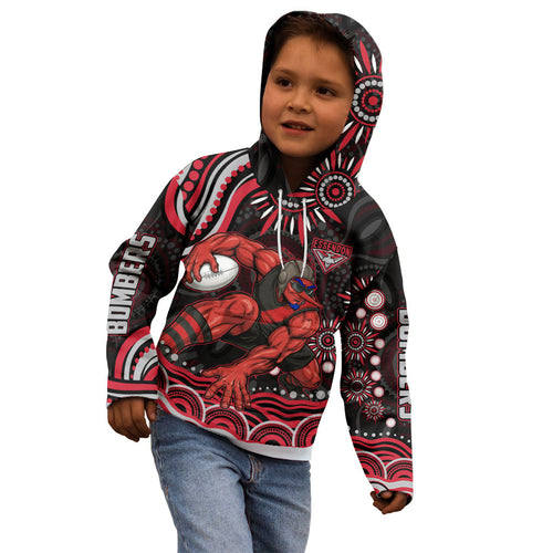 Personalized Essendon Bombers Rugby Kid Hoodie Aboriginal Dot Art - Dreamtime Football Mascot