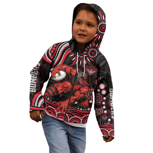 Personalized Essendon Bombers Rugby Kid Hoodie Aboriginal Dot Art - Dreamtime Football Mascot