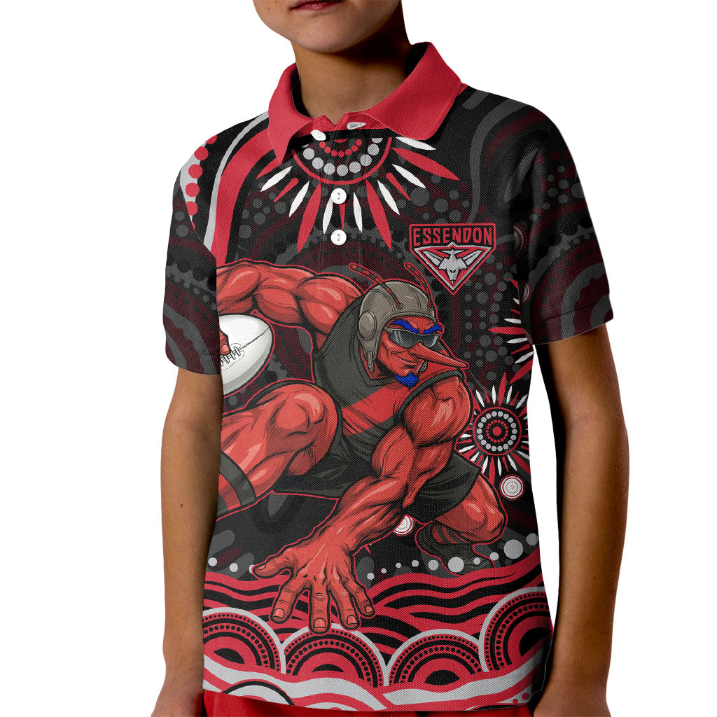 Personalized Essendon Bombers Rugby Kid Polo Shirt Aboriginal Dot Art - Dreamtime Football Mascot
