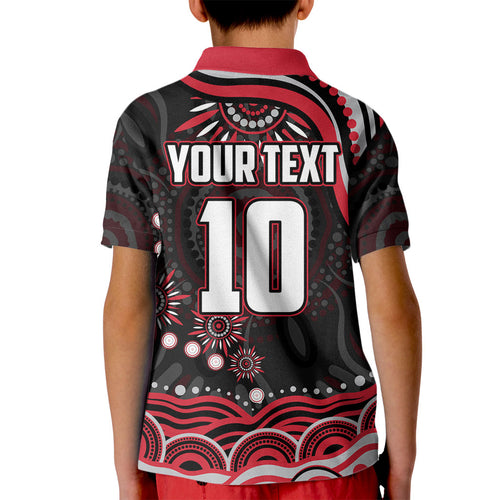 Personalized Essendon Bombers Rugby Kid Polo Shirt Aboriginal Dot Art - Dreamtime Football Mascot