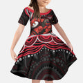 Personalized Essendon Bombers Rugby Kid Short Sleeve Dress Aboriginal Dot Art - Dreamtime Football Mascot