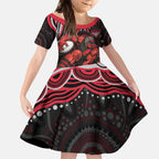 Personalized Essendon Bombers Rugby Kid Short Sleeve Dress Aboriginal Dot Art - Dreamtime Football Mascot