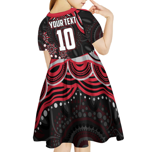 Personalized Essendon Bombers Rugby Kid Short Sleeve Dress Aboriginal Dot Art - Dreamtime Football Mascot