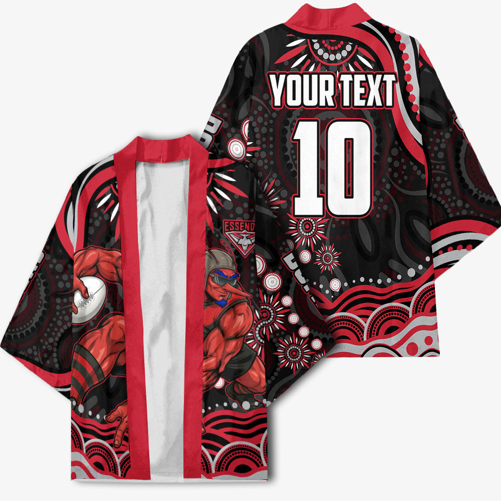 Personalized Essendon Bombers Rugby Kimono Aboriginal Dot Art - Dreamtime Football Mascot