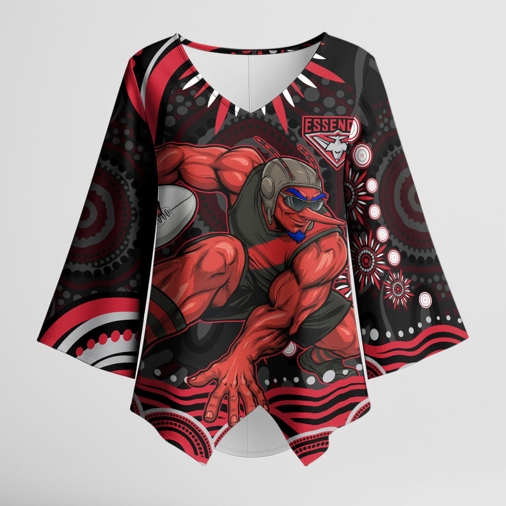 Personalized Essendon Bombers Rugby Kimono Sleeve Blouse Aboriginal Dot Art - Dreamtime Football Mascot