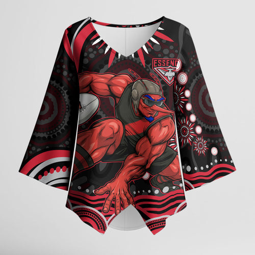 Personalized Essendon Bombers Rugby Kimono Sleeve Blouse Aboriginal Dot Art - Dreamtime Football Mascot