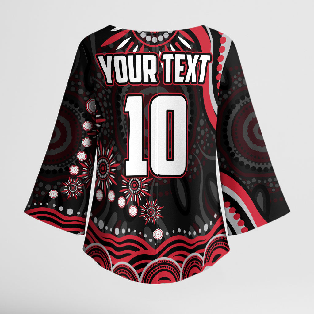 Personalized Essendon Bombers Rugby Kimono Sleeve Blouse Aboriginal Dot Art - Dreamtime Football Mascot