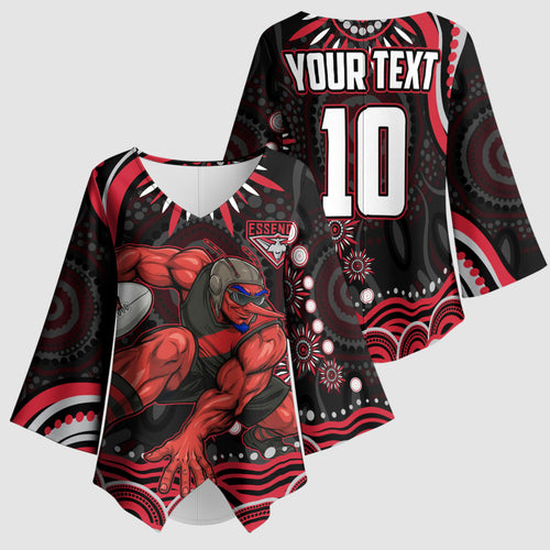 Personalized Essendon Bombers Rugby Kimono Sleeve Blouse Aboriginal Dot Art - Dreamtime Football Mascot