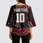 Personalized Essendon Bombers Rugby Kimono Sleeve Blouse Aboriginal Dot Art - Dreamtime Football Mascot