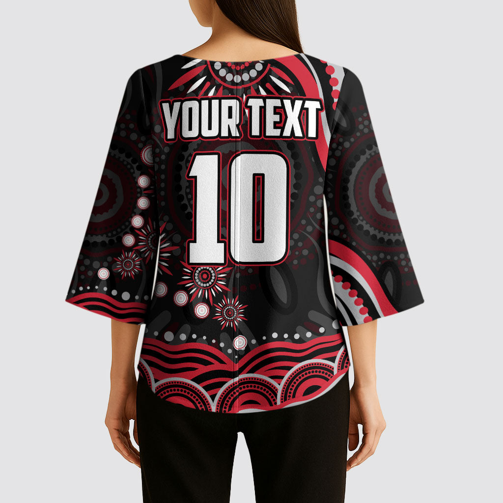 Personalized Essendon Bombers Rugby Kimono Sleeve Blouse Aboriginal Dot Art - Dreamtime Football Mascot