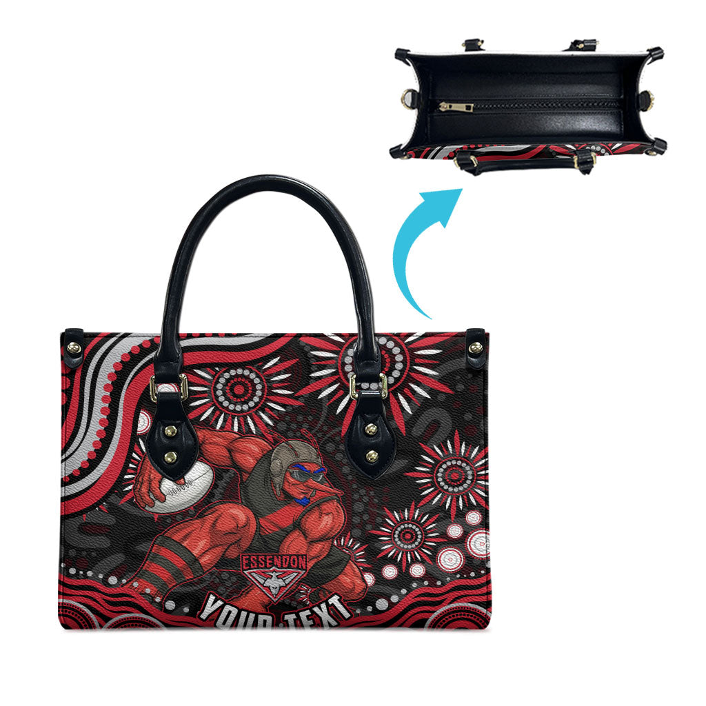 Personalized Essendon Bombers Rugby Leather Bag Aboriginal Dot Art - Dreamtime Football Mascot