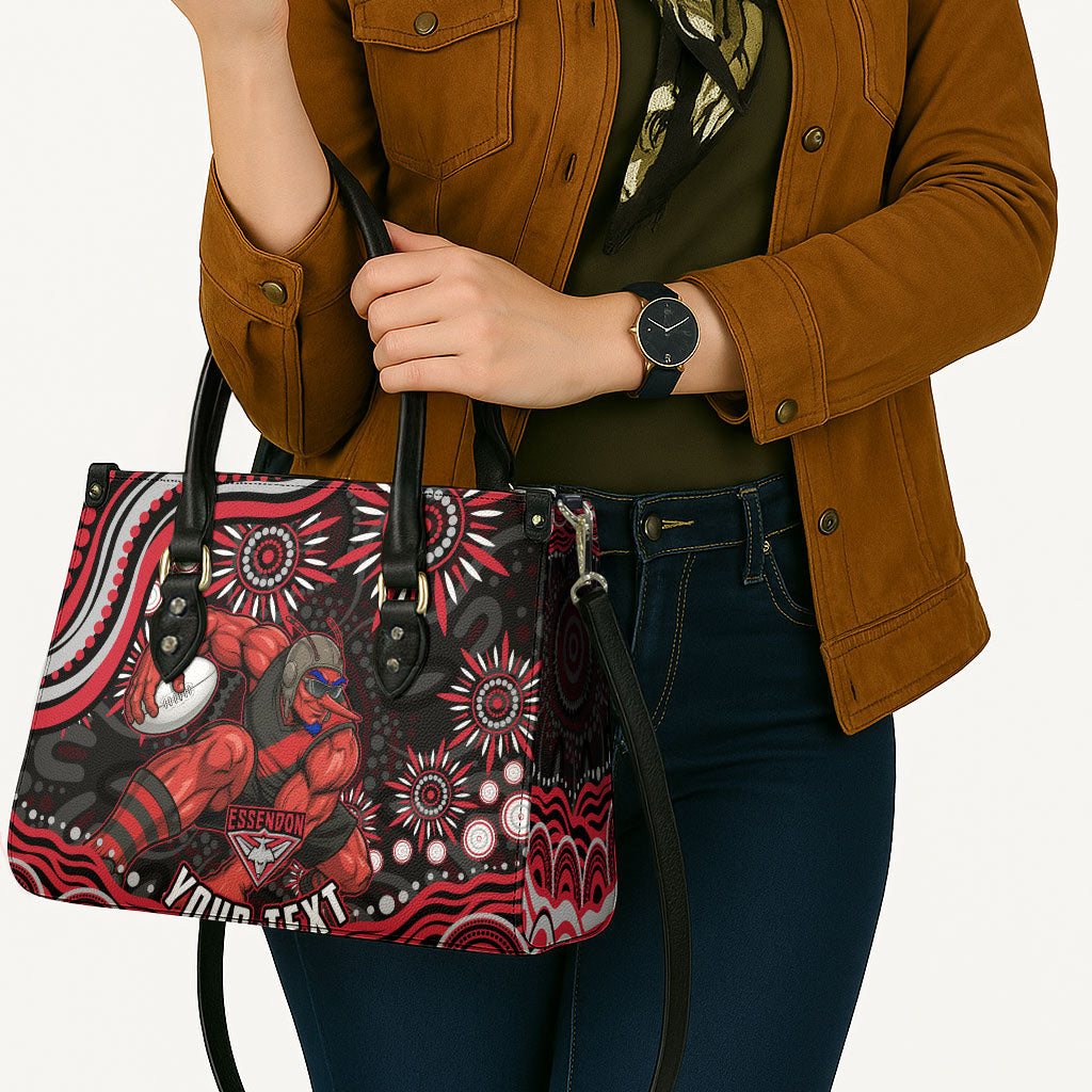 Personalized Essendon Bombers Rugby Leather Bag Aboriginal Dot Art - Dreamtime Football Mascot