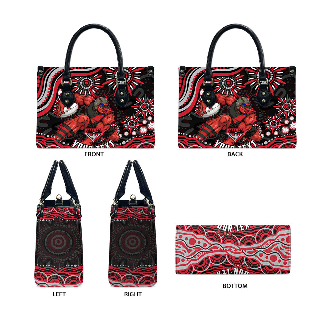 Personalized Essendon Bombers Rugby Leather Bag Aboriginal Dot Art - Dreamtime Football Mascot