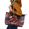 Personalized Essendon Bombers Rugby Leather Tote Bag Aboriginal Dot Art - Dreamtime Football Mascot