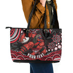 Personalized Essendon Bombers Rugby Leather Tote Bag Aboriginal Dot Art - Dreamtime Football Mascot