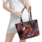 Personalized Essendon Bombers Rugby Leather Tote Bag Aboriginal Dot Art - Dreamtime Football Mascot