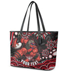 Personalized Essendon Bombers Rugby Leather Tote Bag Aboriginal Dot Art - Dreamtime Football Mascot