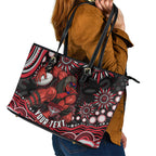 Personalized Essendon Bombers Rugby Leather Tote Bag Aboriginal Dot Art - Dreamtime Football Mascot