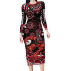 Personalized Essendon Bombers Rugby Long Sleeve Bodycon Dress Aboriginal Dot Art - Dreamtime Football Mascot