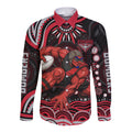 Personalized Essendon Bombers Rugby Long Sleeve Button Shirt Aboriginal Dot Art - Dreamtime Football Mascot